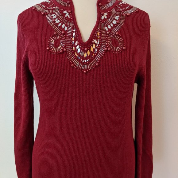 Holiday! Red Ribbed Embellished Sweater - Picture 2 of 6